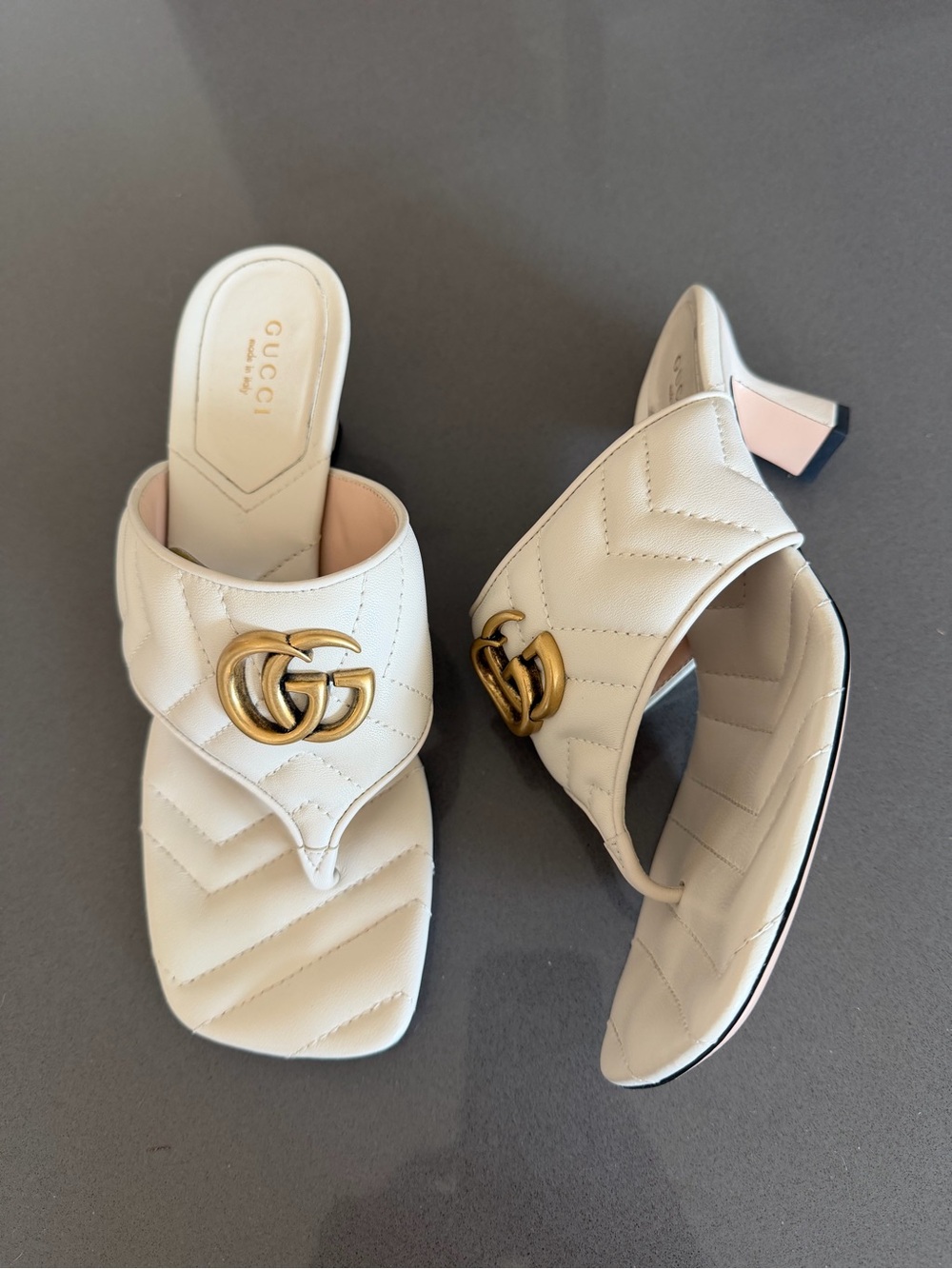 Gucci Cream Quilted Leather GG-Logo Mule Heels